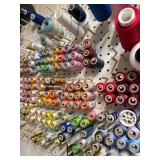 Assorted Thread Spools on Pegboard including T.S. Colour Art Silk