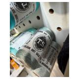 Assorted Thread Spools on Pegboard including T.S. Colour Art Silk