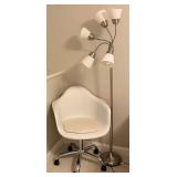 White Molded Plastic Rolling Chair & Five-Head Floor Lamp Mixed Lot
