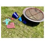 Garden Decor Mixed Lot With Fire Pit Screen & Planter Pots