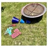 Garden Decor Mixed Lot With Fire Pit Screen & Planter Pots