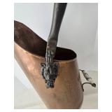 Vintage Copper & Brass Coal Scuttle With Ceramic Handle