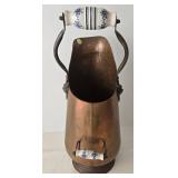Vintage Copper & Brass Coal Scuttle With Ceramic Handle