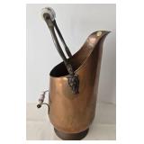 Vintage Copper & Brass Coal Scuttle With Ceramic Handle