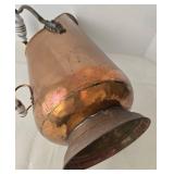 Vintage Copper & Brass Coal Scuttle With Ceramic Handle