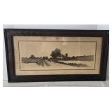Antique Framed Landscape Etching Signed Lower Right