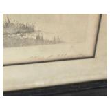 Antique Framed Landscape Etching Signed Lower Right