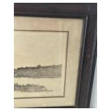 Antique Framed Landscape Etching Signed Lower Right