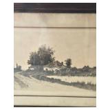 Antique Framed Landscape Etching Signed Lower Right