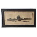 Antique Framed Landscape Etching Signed Lower Right