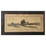 Antique Framed Landscape Etching Signed Lower Right