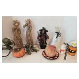Halloween Decor Mixed Lot With Paper Mache Witch, Ghost Candle & Pumpkin Plate