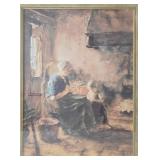 Framed Peeling Potatoes by Albert Neuhuys Print 20-1/2 X 26 in