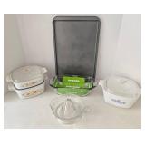 Kitchen Classics - Corning Ware Casseroles Dishes, Glass Juicer & Loaf Dish, Sheet Pan