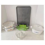Kitchen Classics - Corning Ware Casseroles Dishes, Glass Juicer & Loaf Dish, Sheet Pan
