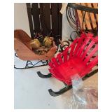 Mixed Lot: Christmas Sleigh Decor - Wicker, Wood, Wire