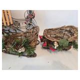 Mixed Lot: Christmas Sleigh Decor - Wicker, Wood, Wire