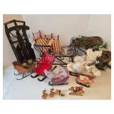 Mixed Lot: Christmas Sleigh Decor - Wicker, Wood, Wire
