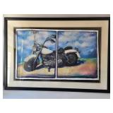 1992 Holly Evans Signed Motorcycle Painting on Canvas Framed