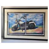 1992 Holly Evans Signed Motorcycle Painting on Canvas Framed