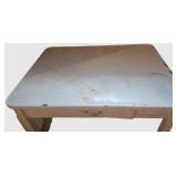 Vintage White Enamel Table With Wood Base 36 X 25 X 30 in