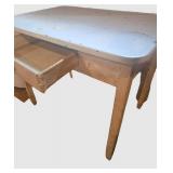 Vintage White Enamel Table With Wood Base 36 X 25 X 30 in