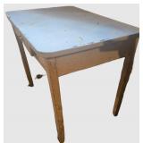 Vintage White Enamel Table With Wood Base 36 X 25 X 30 in