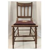 Antique Spindle Back Chair With Floral Embroidered Seat