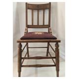 Antique Spindle Back Chair With Floral Embroidered Seat
