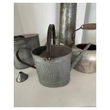 Vintage Galvanized Watering Can Group With Tall vase & Funnel