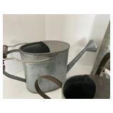 Vintage Galvanized Watering Can Group With Tall vase & Funnel