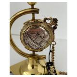 Majestion Gold Tone Pocket Watch With Chain & Stand