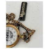 Majestion Gold Tone Pocket Watch With Chain & Stand