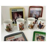 Norman Rockwell Saturday Evening Post Mug Set and Trays Mixed Lot