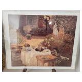 Mixed Lot: Monet Print, Woven Basket & Stoneware Crock