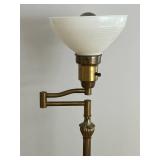 Vintage Heavy Brass Floor Lamp With Milk Glass Shade