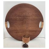 Mid Century Wood Tray & Hand Carved Wood Goblet