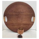 Mid Century Wood Tray & Hand Carved Wood Goblet