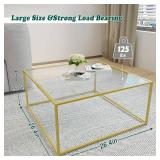 Glass Coffee Table, Tempered Glass Top, Gold