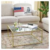 Glass Coffee Table, Tempered Glass Top, Gold