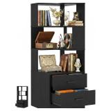 Armocity Corner Bookshelf with Drawers, Black