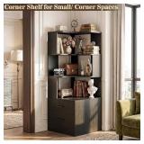 Armocity Corner Bookshelf with Drawers, Black