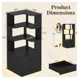 Armocity Corner Bookshelf with Drawers, Black