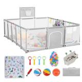 Baby Playpen 79x71 with Mat, Light Gray