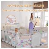 Baby Playpen 79x71 with Mat, Light Gray