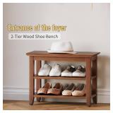 Wood Shoe Bench with Shoe Rack, Brown