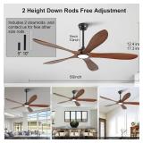 60' Wood Ceiling Fan with Lights, DC motor