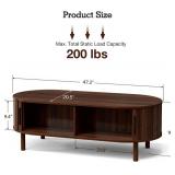 ZttRiee Oval Coffee Table, Cabinets - Walnut