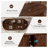 ZttRiee Oval Coffee Table, Cabinets - Walnut