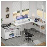 Unikito L Desk with USB Ports, White